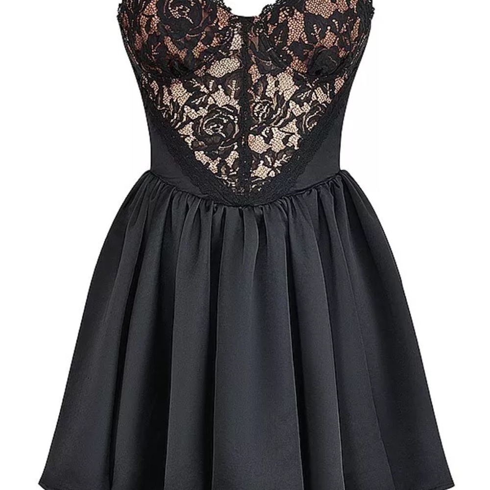 HOUSE OF CB 'Jadore' Black Lace and Satin StraplessMiniDress/Large Fuller cup